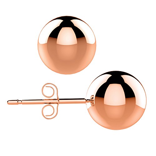 Product Cover UHIBROS Stud Earring, 316L Stainless Steel 24K Rose Gold Hypoallergenic Studs Pearl Round Ball Earrings (Rose Gold)