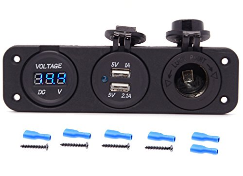 Product Cover Cllena Triple Function Dual USB Charger + Blue LED Voltmeter + 12V Outlet Socket Panel Jack Marine for Digital Devices Mobile Phone Tablet