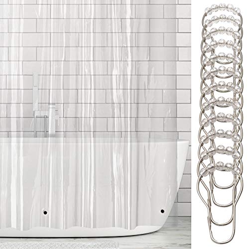 Product Cover mDesign Extra Wide Waterproof, Heavy Duty Shower Curtain, Liner - Premium Quality 4.8-Gauge Vinyl, with Shower Rings, for Bathroom Shower and Bathtub - 108