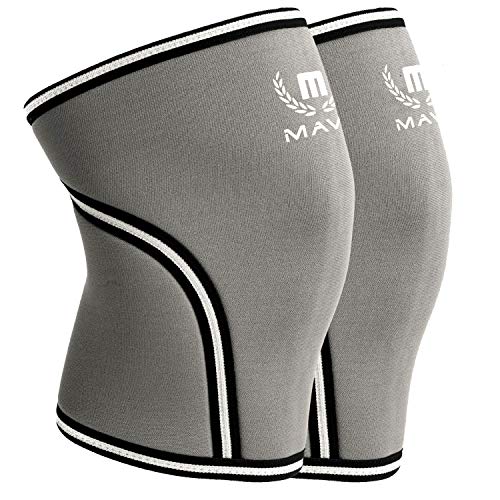 Product Cover Mava Sports Knee Compression Sleeve Support for Men and Women with Perfect 7mm Neoprene Material for Powerlifting, Weightlifting, Body Building, Gym Workout, WOD and Squats (Grey, Large)