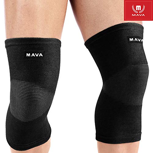 Product Cover Mava Sports Knee Compression Sleeve Support for Men and Women. Perfect for Joint Pain, Weightlifting, Running, Gym Workout, Squats and Arthritis Relief (Black, Small)