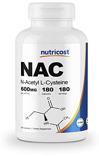Product Cover Nutricost N-Acetyl L-Cysteine (NAC) 600mg, 180 Capsules - Veggie Caps, Non-GMO, Gluten Free