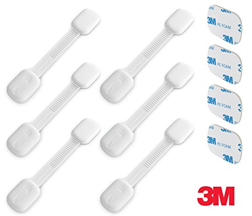 Product Cover Child Safety Locks 3M Adhesive - Sure Basics Baby Proofing Cabinets, Drawers, Cupboards, Fridge Lock, White, 6 Pack