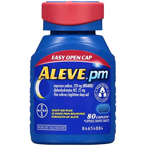Product Cover Aleve PM Easy Open Cap Caplets, Naproxen Sodium 220 mg (NSAID)/diphenhydramine HCl 25 mg, Pain Reliever/Nighttime Sleep-Aid, Non-Habit Forming, 80 Count