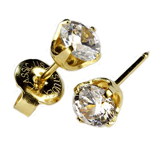 Product Cover Ear Piercing Earrings Gold 5mm Clear CZ Studs 