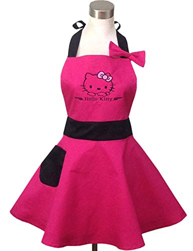 Product Cover Lovely Hello Kitty Pink Retro Kitchen Aprons for Woman Girl Cotton Cooking Salon Pinafore Vintage Apron Dress