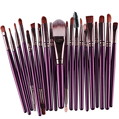 Product Cover KOLIGHT Set of 20pcs Cosmetic Makeup Brushes Set Powder Foundation Eyeliner Eyeshadow Lip Brush for Beautiful Female (Purple+Coffee)