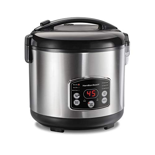 Product Cover Hamilton Beach Digital Programmable Rice Cooker & Food Steamer, 14 Cups Cooked (7 Uncooked) With Steam & Rinse Basket, Stainless Steel (37548)