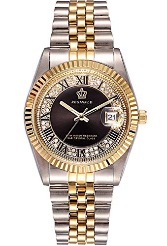 Product Cover FUTUC Reginald Men's Women's Gold Stainless Steel Watch Black Diamonds Dila Quartz Date Wristwatch 38MM