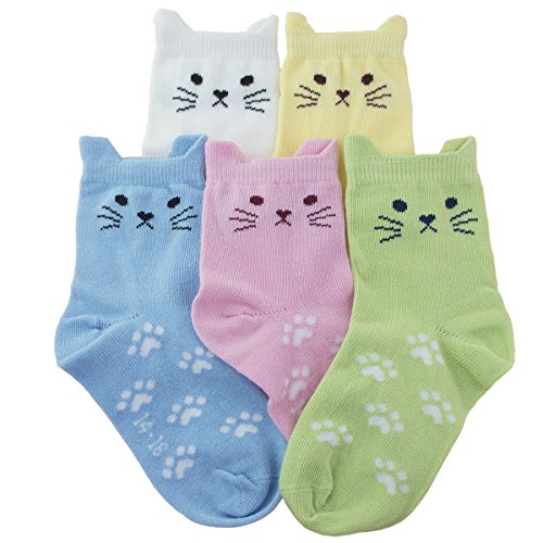 Product Cover Tandi Kids Girls Cotton Novelty Cats Crew No Seam Socks - 2-4 Years/Shoes Toddler 7M-10.5M/14cm-16cm - Multicoloured (5 Pair)