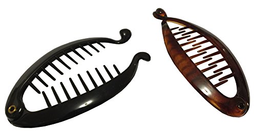 Product Cover Parcelona French Effortless Mini Small Pair of Brown Tortoise Shell N Black Banana Hair Clip for Fine Hair