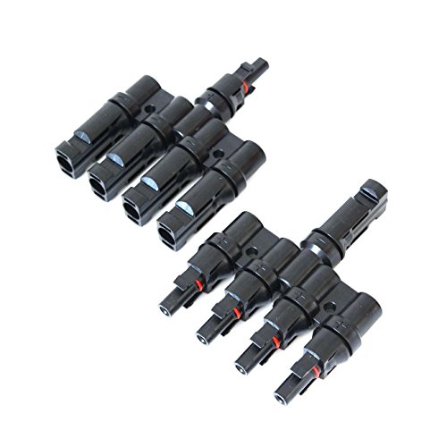 Product Cover eoocvt 1 Pair Solar Energy Panel MC4 T Branch Connectors Cable Coupler Combiner - 1 Male to 4 Female(M/4F) and 1 Female to 4 Male(F/4M)