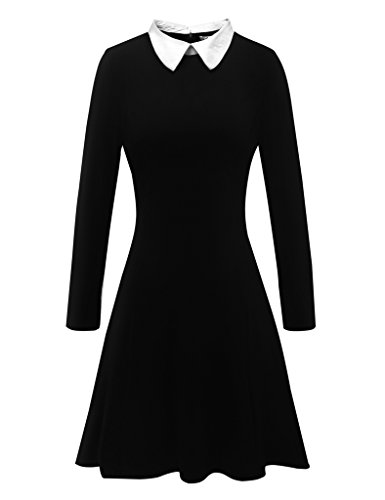 Product Cover Aphratti Women's Long Sleeve Casual Peter Pan Collar Flare Dress Black Small
