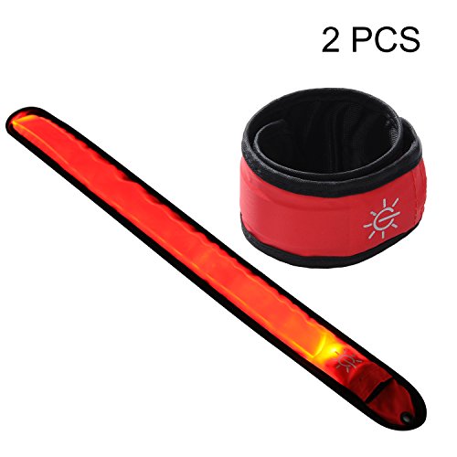 Product Cover Techion 2 Pack LED Slap Armband/LED Snap on Bracelet with High Visibility for Cycling/Biking/Walking/Jogging/Running Gear (Red Pack)