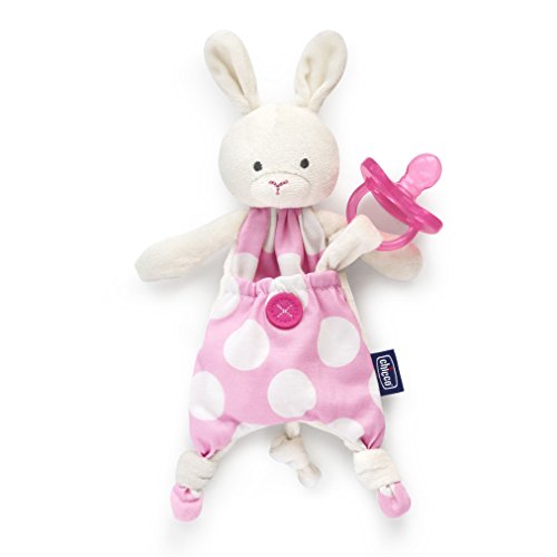 Product Cover Chicco Pocket Buddies Soft Pacifier Holder-Lovey, Soothing Plush Toy Animal 0M+, Pink Bunny