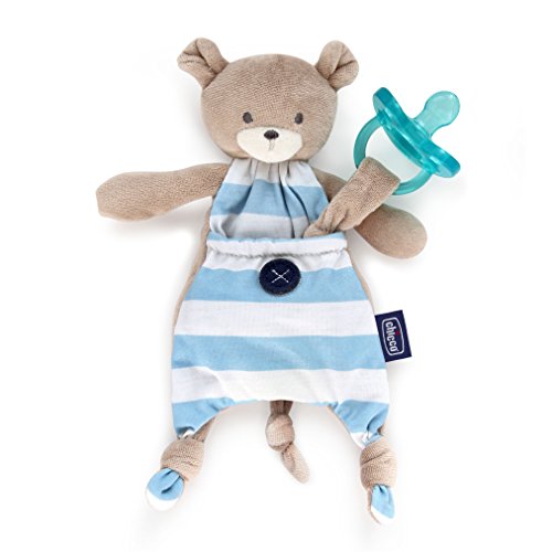 Product Cover Chicco Pocket Buddies Soft Pacifier Holder-Lovey, Soothing Plush Toy Animal 0M+, Blue Bear