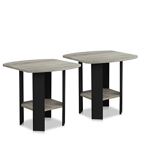 Product Cover FURINNO Simple Design End Table, 2-Pack, French Oak Grey/Black