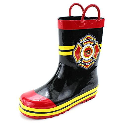 Product Cover Fireman Kids Firefighter Costume Style Rain Boots (11/12 M US Little Kid, Fire Dept Black)