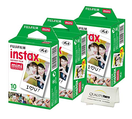 Product Cover Fujifilm INSTAX Mini Instant Film (White) for Fujifilm Mini 8 & Mini 9 Cameras w/Microfiber Cloth by Quality Photo (50 Film Sheets) ...