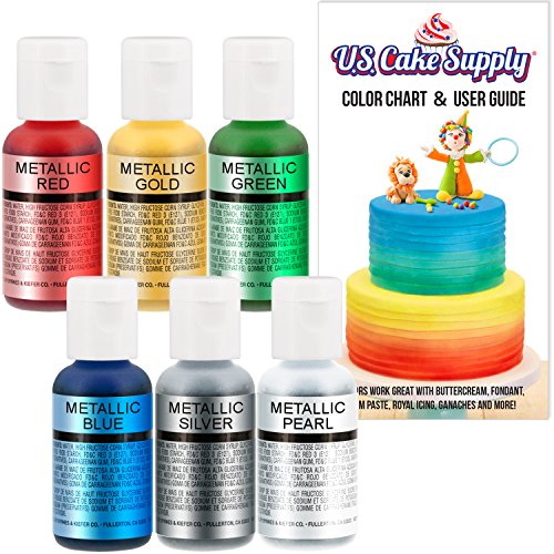 Product Cover U.S. Cake Supply by Chefmaster Airbrush Cake Pearlescent Shimmer Metallic Color Set - The 6 Most Popular Metallic Colors in 0.7 fl. oz. (20ml) Bottles