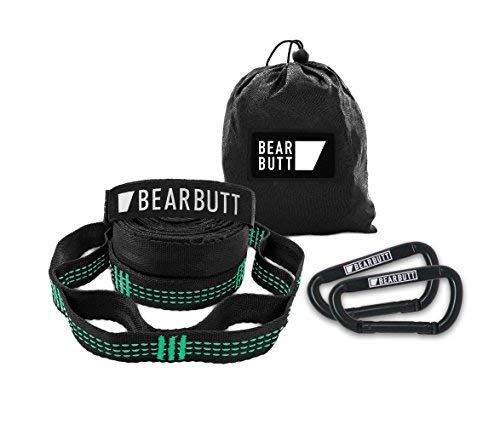 Product Cover Bear Butt Kodiak Hammock Straps - 40 Combined Loops - 20 Feet Long - Holds 1000 Pounds from Our Extra Reinforced Triple Stitching - Get Our Hammock Tree Straps - Start Up Company (Black/Green)