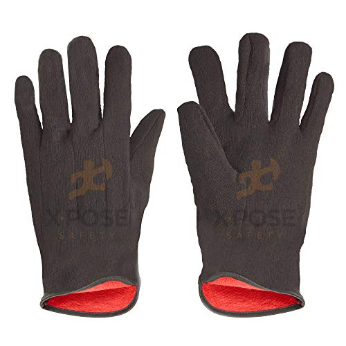 Product Cover Protective Work Gloves - 12 Pack For Industrial Labor, Home and Gardening 100% 14oz Cotton, Red Fleece Lining - Men's Large - Brown by Xpose Safety