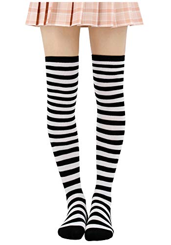 Product Cover Anime Multicolor Preppy Over Knee Mizore Shimakaze Stripe Stockings (Black+White)