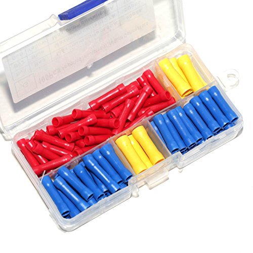 Product Cover Ginsco 100pcs 10-22 AWG Assorted Insulated Straight Wire Butt Connector Electrical Crimp Terminal Connectors