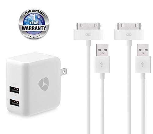 Product Cover Fenergy 3.1A Dual Port High Speed USB Wall Charger Power Adapter with Extra Long 30 Pin Charging Cable Power Cord for iPhone 4s,iPod Touch 3/4, iPad 2/3