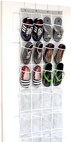 Product Cover 24 Pockets - SimpleHouseware Crystal Clear Over The Door Hanging Shoe Organizer, Gray (64'' x 19'')