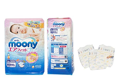 Product Cover Japanese Soft Diapers - Nappies NEW Moony Air Fit 5 Kg, New Born (90 Psc) Irritation Free, for Extra Sensitive Skin, Leaks Free