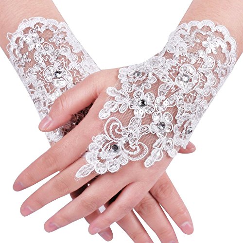 Product Cover MisShow Lace Fingerless Rhinestone Bridal Gloves for Wedding Party Ivory