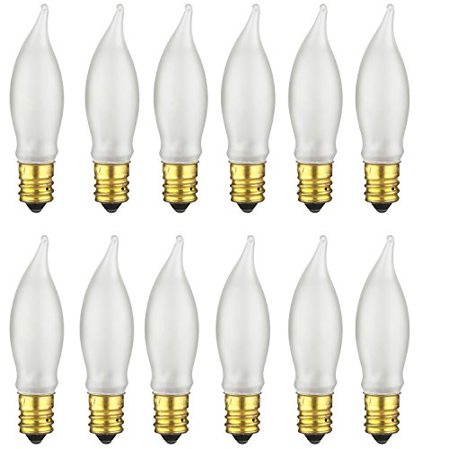 Product Cover Sunlite 7CFF/25/12PK Flame Tip 7.5W Incandescent Petite Chandelier Light Bulb, Candelabra (E12) Base, Frosted Bulb (12 Pack)