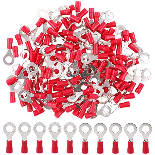 Product Cover Hilitchi 100pcs 22-16 Gauge Ring Insulated Electrical Wire Terminals Wire Crimp Connectors (M6, Red)