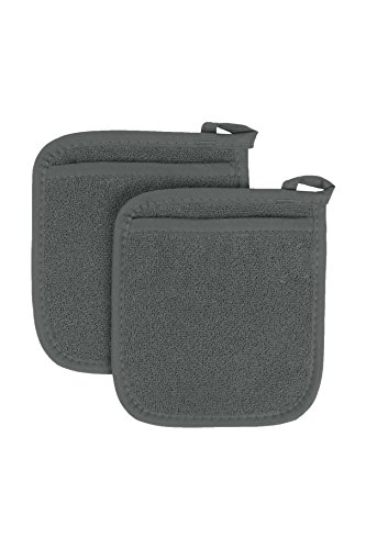 Product Cover Ritz Royale Collection 100% Cotton Terry Cloth Pocket Mitt Set, Dual-Function Hot Pad / Pot Holder, 2-Piece, Graphite