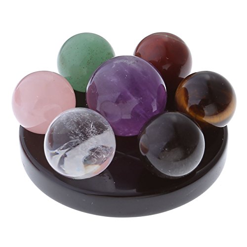 Product Cover Jovivi Seven Star Group Natural Amethyst Chakra Crystal Sphere Ball with Black Obsidian Stand w/Box