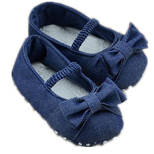 Product Cover DZT1968 Baby Girl Soft Sole Denim Colth Shoes Prewalker with Bowknot (9~12 Months Baby) Silver