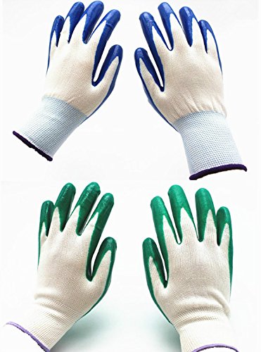 Product Cover 7 Pairs Pack SKYTREE Gardening Gloves, Work Gloves, Comfort Flex Coated, Breathable Nylon Shell, Nitrile Coating, Women's Medium Size, Green/Blue