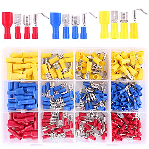 Product Cover Hilitchi 255Pcs 22-16/16-14/12-10AWG Fully Insulated Female/Male Spade Quick Wire Crimp Terminals Connectors Kit