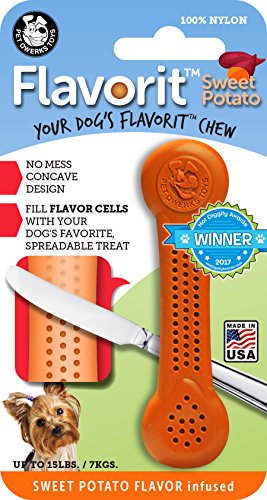 Product Cover Pet Qwerks Flavorit Sweet Potato Flavor Infused Nylon Chew- Fillable Dog Bones for Aggressive Chewers, Tough Durable Toys | Made in USA with FDA Compliant Nylon - for XSmall Dogs & Teething Puppies