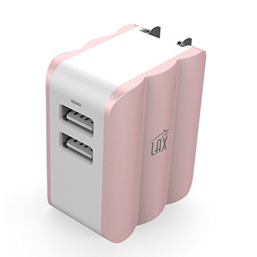 Product Cover LAX Dual USB AC Power Adapter with Smart iQ Technology - Plug-In Adapter Rapid Charge 3.4A - for iPhone X 8 7 7Plus 6S 6S+, 6 6Plus, iPad Air/Mini, Samsung Galaxy S6, S6 Edge, HTC and More [Rose Gold]