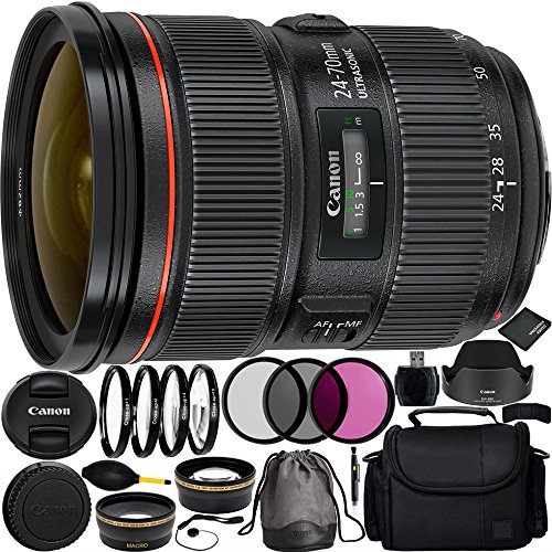 Product Cover Canon EF 24-70mm f/2.8L II USM Lens Bundle with Manufacturer Accessories & Accessory Kit for EOS 7D Mark II, 7D, 80D, 70D, 60D, 50D, 40D, 30D, 20D, Rebel T6s, T6i, T5i, T4i, SL1, T3i, T6, T5, T3, T2i