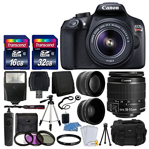 Product Cover Canon EOS Rebel T6 Digital SLR Camera with 18-55mm EF-S f/3.5-5.6 is II Lens + 58mm Wide Angle Lens + 2X Telephoto Lens + Flash + 48GB SD Memory Card + UV Filter Kit + Tripod + Full Accessory Bundle