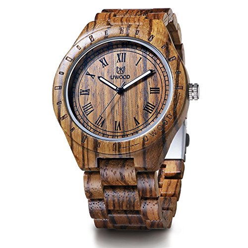 Product Cover LeeEv Luxury Brand Wooden Watches, UWOOD Series Zebra Sandal Wooden Mens Quartz Watches Fashion Natural Roman Numeral Wood Watch