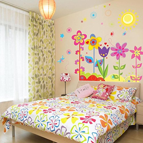 Product Cover Ussore Wall Sticker Flower Butterfly Removable Vinyl Decal Art For Kids Home Living Room House Bedroom Bathroom Kitchen Office Home Decoration