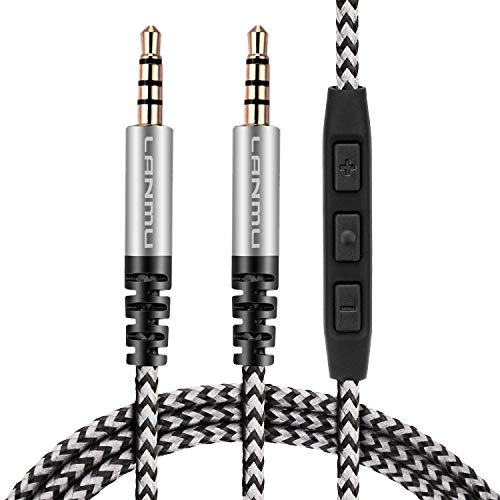 Product Cover 3.5mm Audio Cable,LANMU Replacement Audio Cable for Skullcandy Crusher Aviator 2.0,3.5mm AUX Cable, Stereo Audio Cable with Mic and Volume Control for Headphone/iPhone/iPad/Car Stereo-4.6ft/1.4m