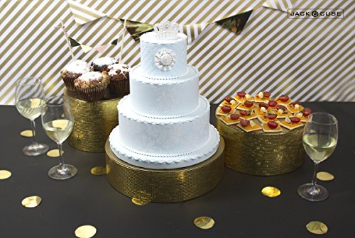 Product Cover Jack Cube Cake Stand Set of 3, Cupcake Display Supplies Tray Plate for Decorative Party(8inch, 10inch, 12inch / Gold) - :MK197ABCG
