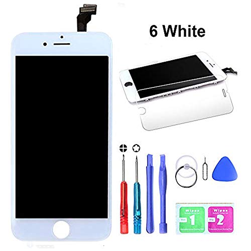 Product Cover HTECHY Compatible with iPhone 6 Screen Replacement White- Compatible for iPhone 6 Digitizer LCD Touch Screen Display Assembly with Complete Repair Tools Kit Including Screen Protector(4.7 Inch)
