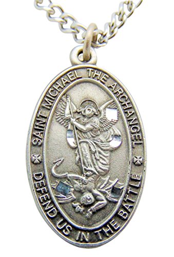 Product Cover Saint Michael Pewter Medal Oval Pendant 1 Inch on 24 Inch Stainless Steel Chain Gift