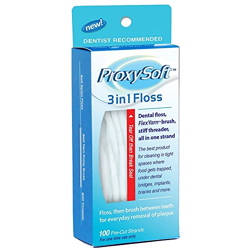 Product Cover Dental Floss with Proxy Brush and Threader for Optimal Teeth Flossing vs Traditional Flossing - Pre-cut Threader Floss for Daily Dental Hygiene, 3-in-1 Dental Floss by ProxySoft (2 Packs)